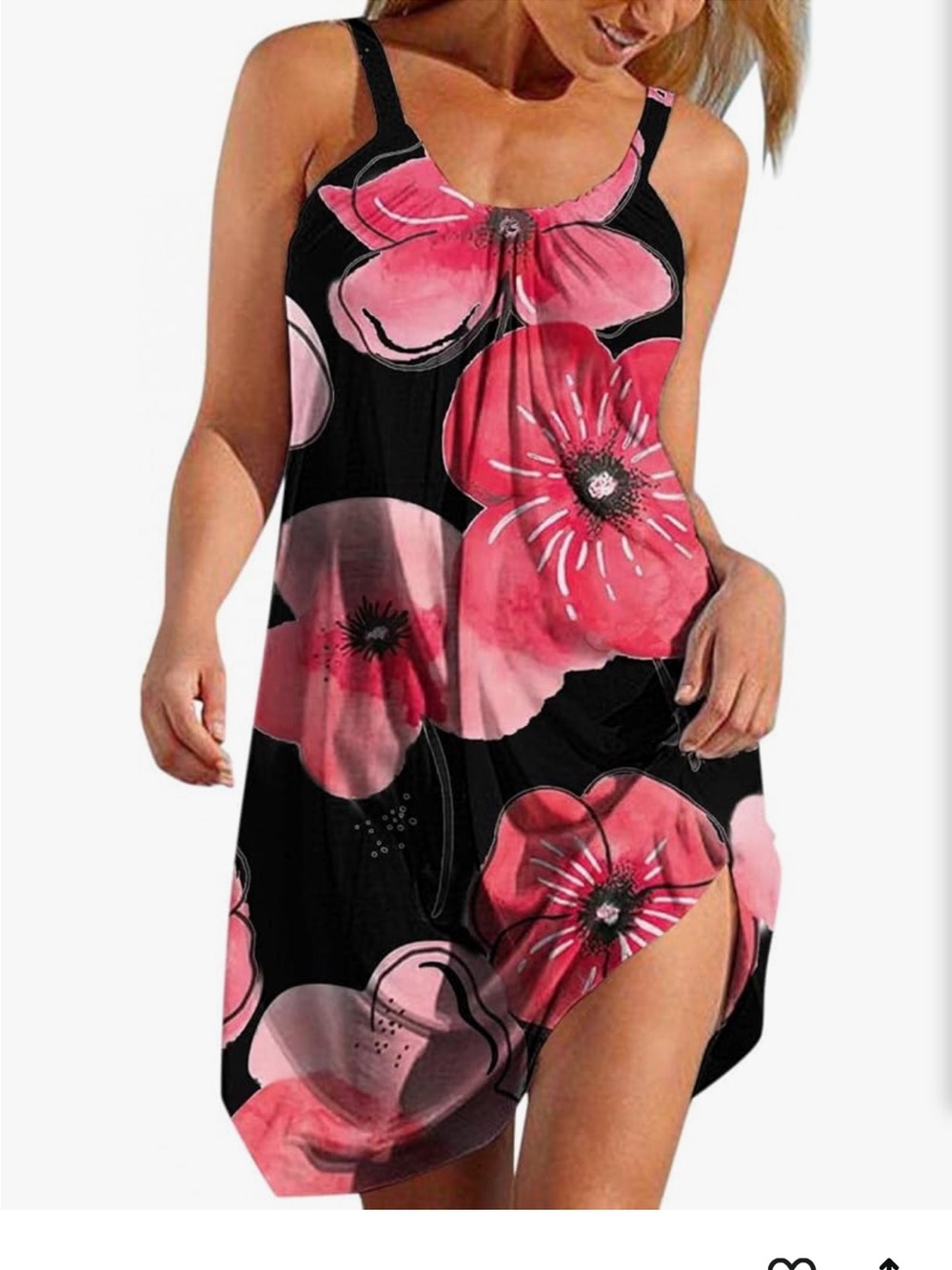 Black & Pink Floral Halter Swim Cover-Up Dress